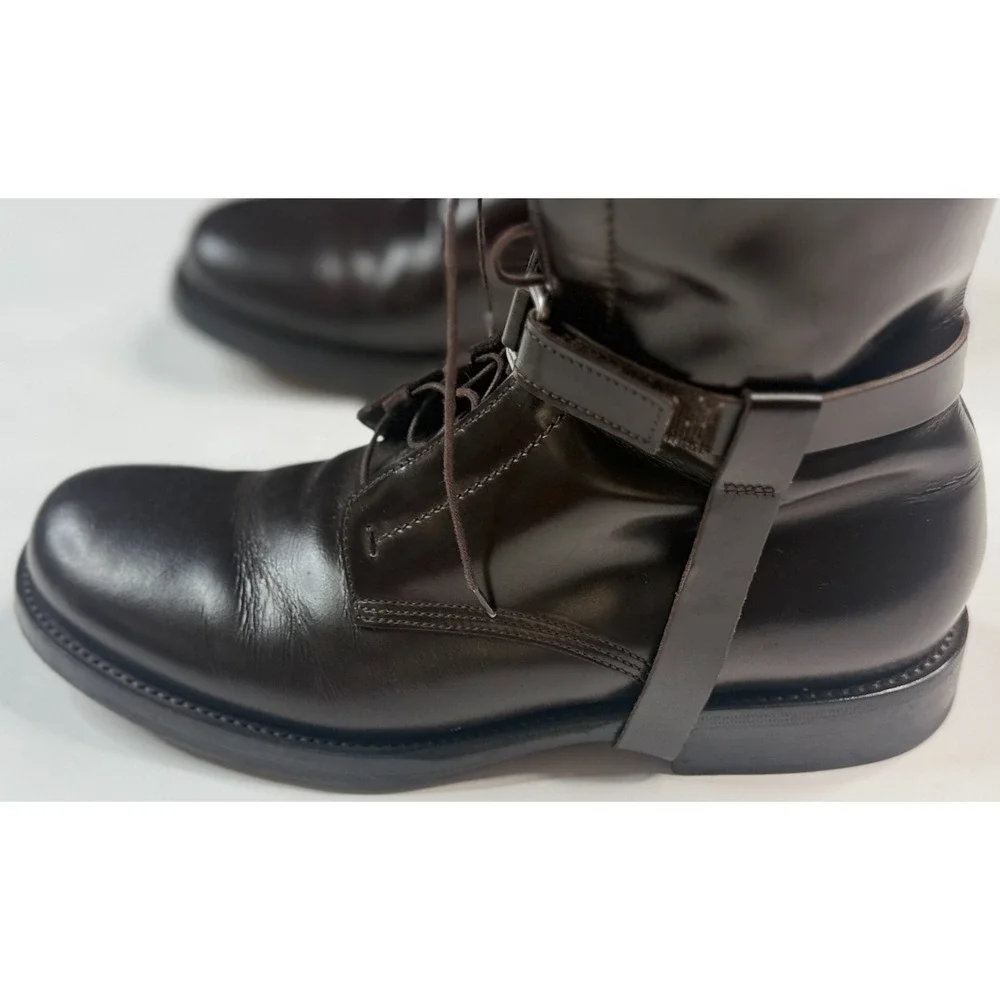 Jil‎ Sander Men's Military Ankle Belt Harness Lace Up Brown Leather Boots Size 8